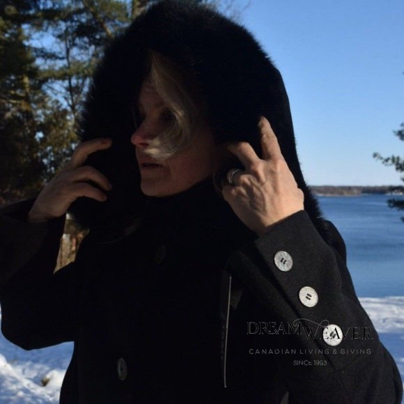 Black Dress Coat with Faux Fur Hood and Scarf - Picture 9 of 11